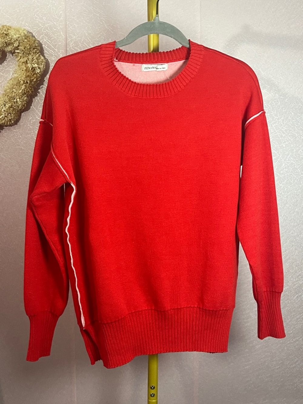 Zenana Outfitters Bright Red Crewneck Sweatshirt with White Trim